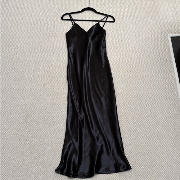 IF BY SEA Black Silky Satin Full Length Slip Dress - Picture 8 of 13